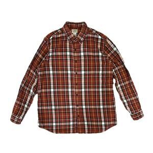 LL Bean Cotton Mens Flannel Button Up Long Sleeve Shirt Orange Plaid XL Tall